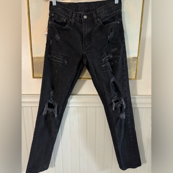 LEVIS 511 Distressed Black Ripped Slim Fit Stretch Jeans Size 28 x 32 - Picture 3 of 9